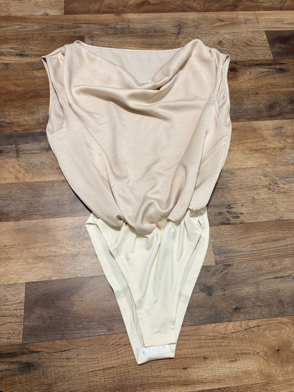 Beige Cowl Neck Bodysuit Size Large Sleeveless Elegant Neutral Top